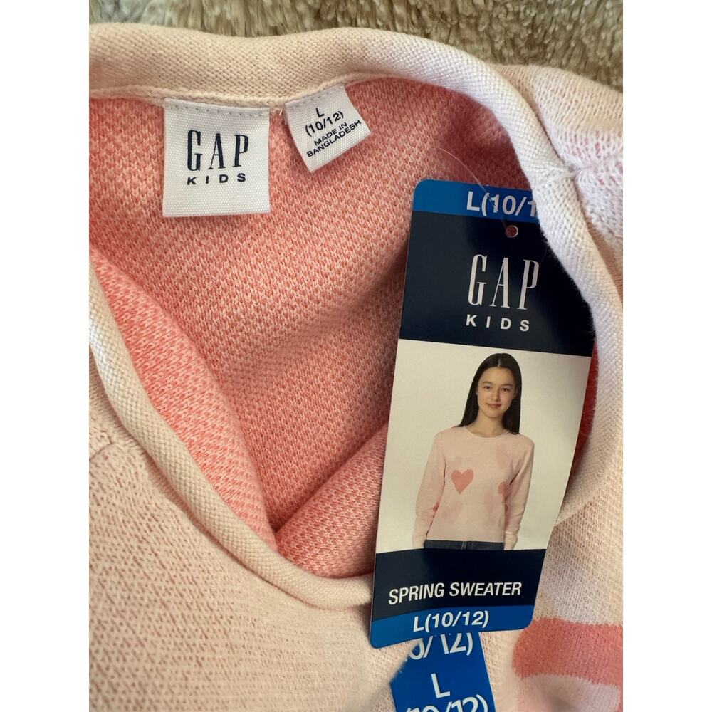 NWT Gap Kids Pink Hearts Rolled Neck Knit Sweater Girls Size Large 10/12 - Picture 4 of 5